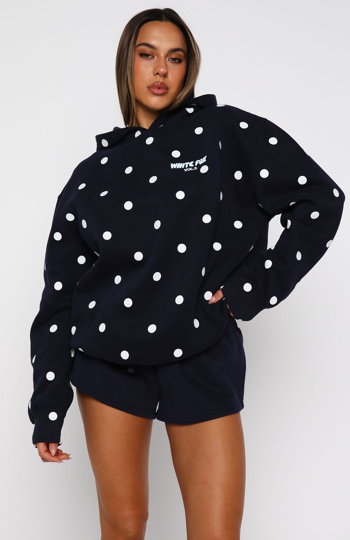 Offstage Printed Oversized Hoodie Navy Polka Dot