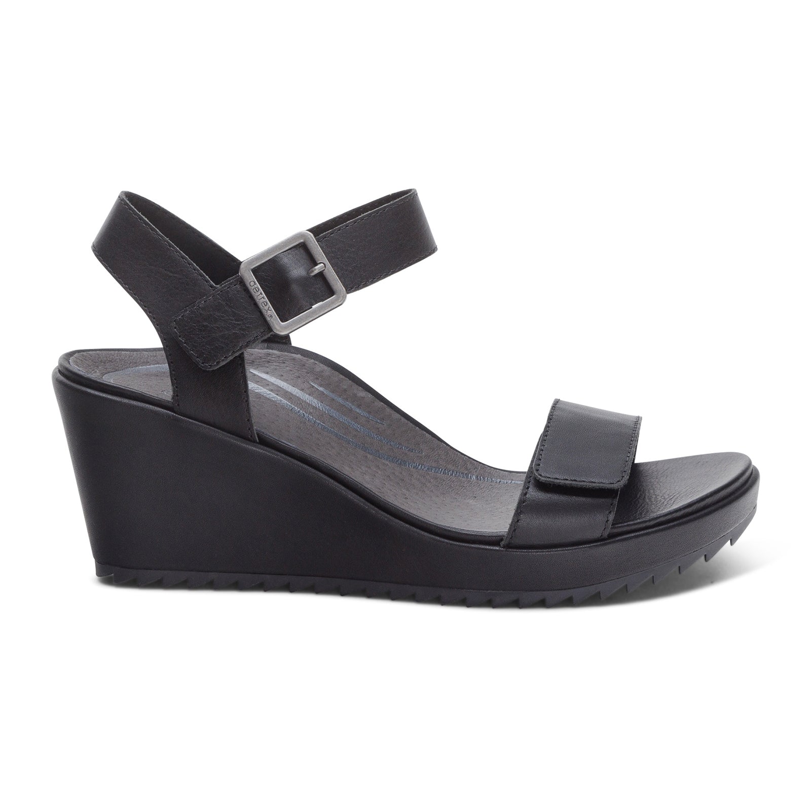 Aetrex Andrea Wedge Sandal (Women) - Black