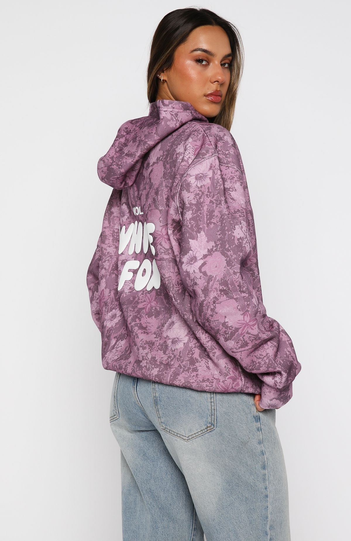 Offstage Printed Oversized Hoodie Berry Floral