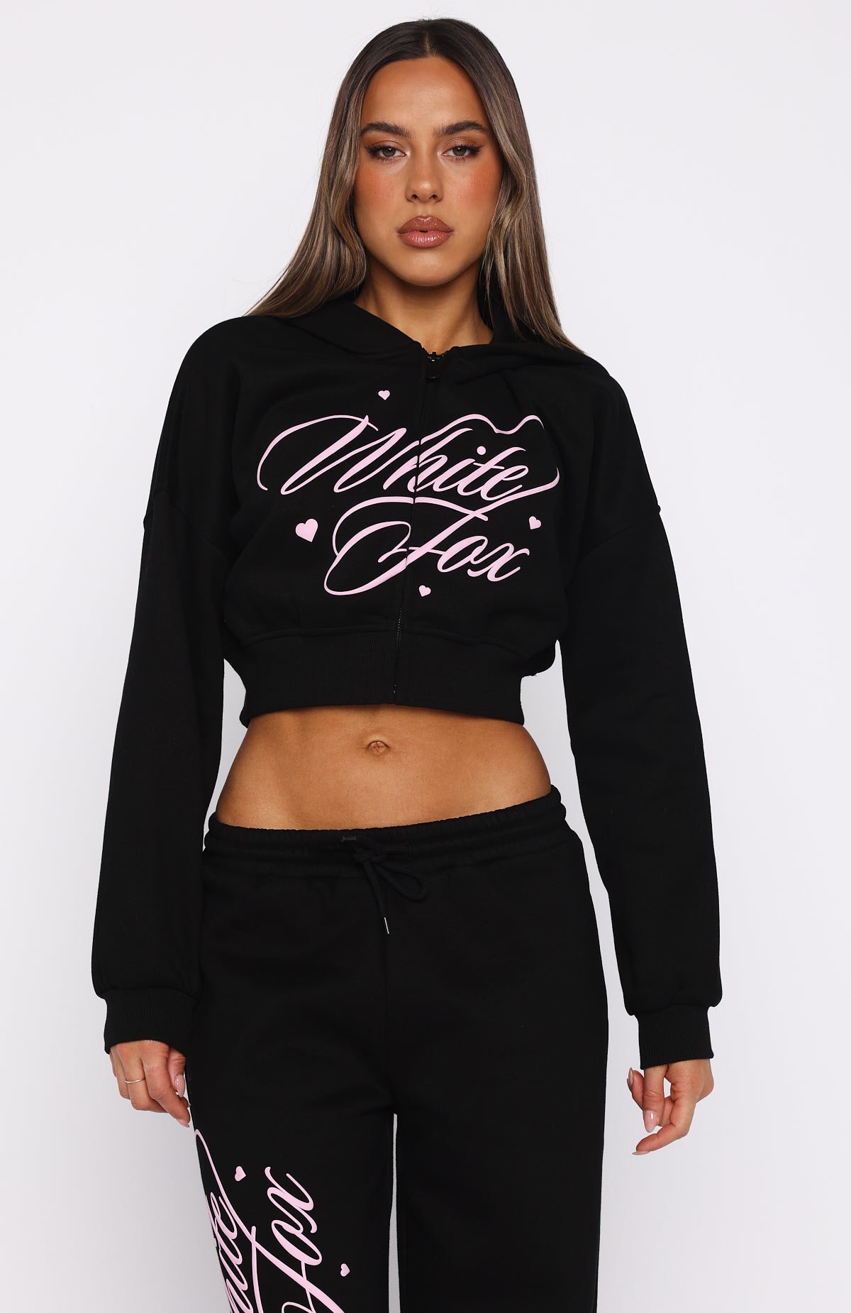 Love You Regardless Cropped Zip Front Hoodie Black