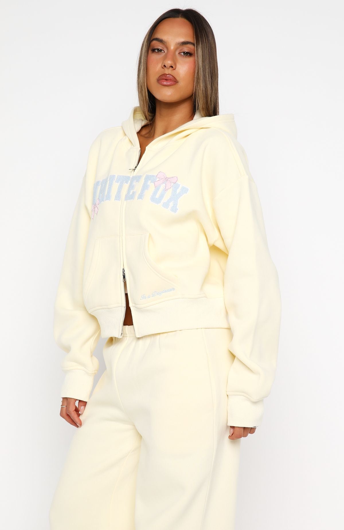 Daydreamers Madeline Boxy Zip Front Hoodie Lemon